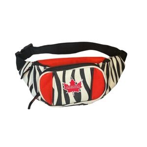 Red & Zebra Stripe Canada Maple Leaf Fanny Pack Bum Bag Adjustable Waist Strap